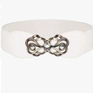 White  Wide Waist Belt Elastic Stretch